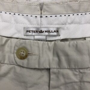 Peter Millar Shorts Chinos Mens 36 (Fit 34) Light Tan Flat Front Golf 8.5 Inseam